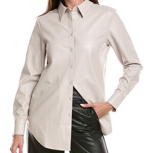 NWT Commando Lightweight Faux Leather Oversized Button Down In Porcelain | XS